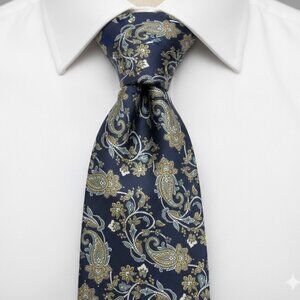 René Chagal Silk Tie Blue Yellow Paisley Handmade Italian Design Floral